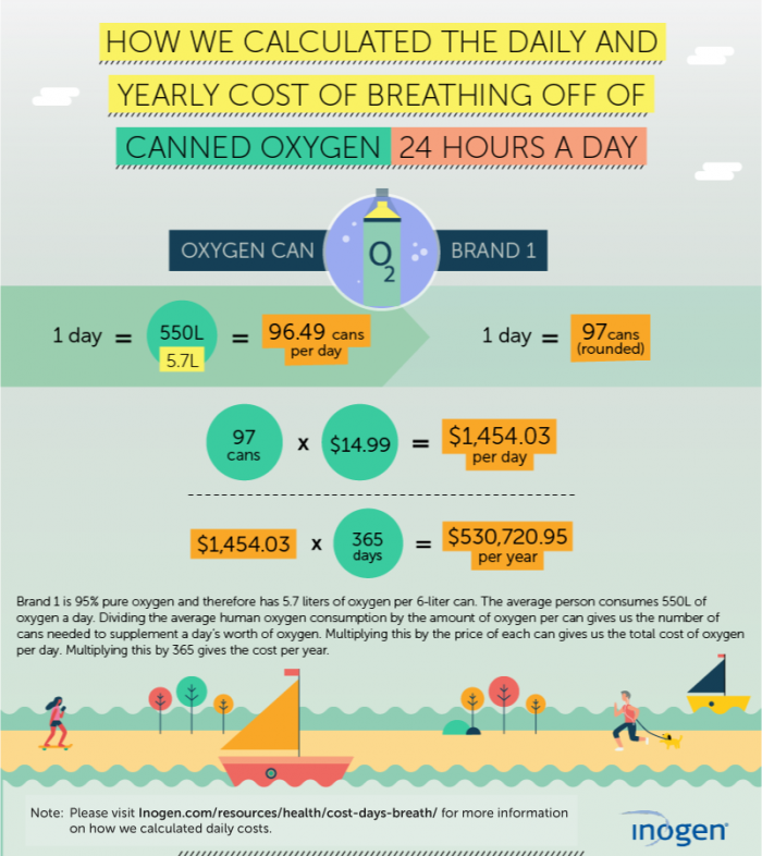 Cost of Breathing Off of Canned Oxygen 24 Hours a Day - Brand 1 Infographic