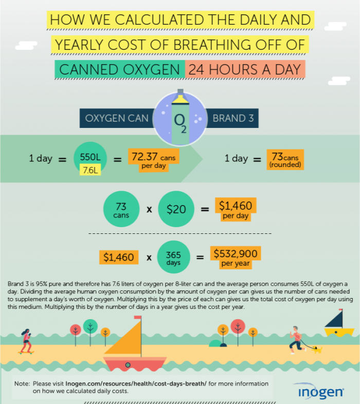 Cost of Breathing Off of Canned Oxygen 24 Hours a Day - Brand 3 Infographic