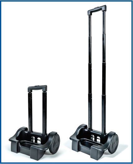 Inogen One Cart with handle expanded and collapsed
