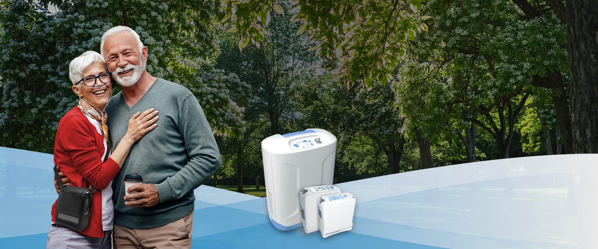 Couple posing with Inogen Portable Oxygen Concentrator